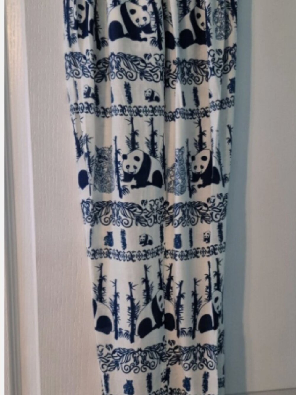 Kathmandu Imports Panda Print Harem Pants Blue White Rayon Boho Joggers Women OS